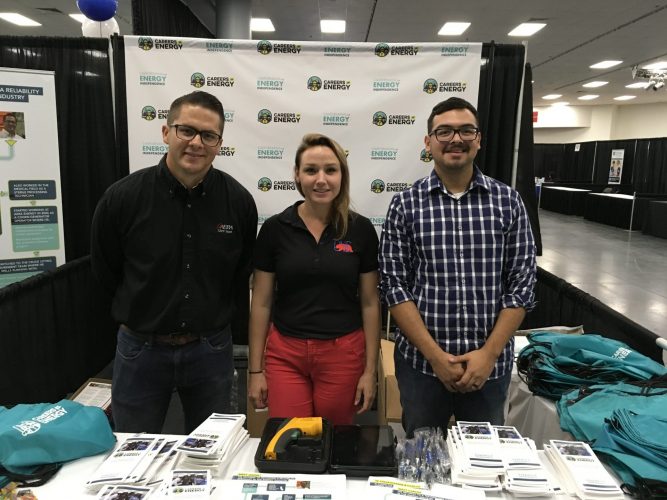 CEI volunteers smile for a photo at the Careers in Energy booth at the Fresno County Superintendent of Schools’ Annual Career Tech Expo.