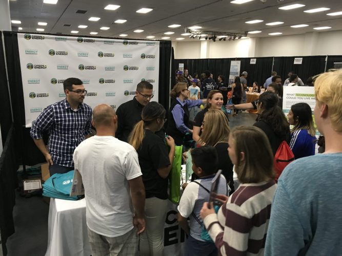 CEI team members helping students at the Careers in Energy booth at the Fresno County Superintendent of Schools’ Annual Career Tech Expo.